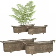 Doniczki metalowe korytka loft komplet 2 szt. postarzany zielony