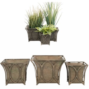 Doniczki metalowe kwadratowe loft komplet 3 szt. postarzany zielony