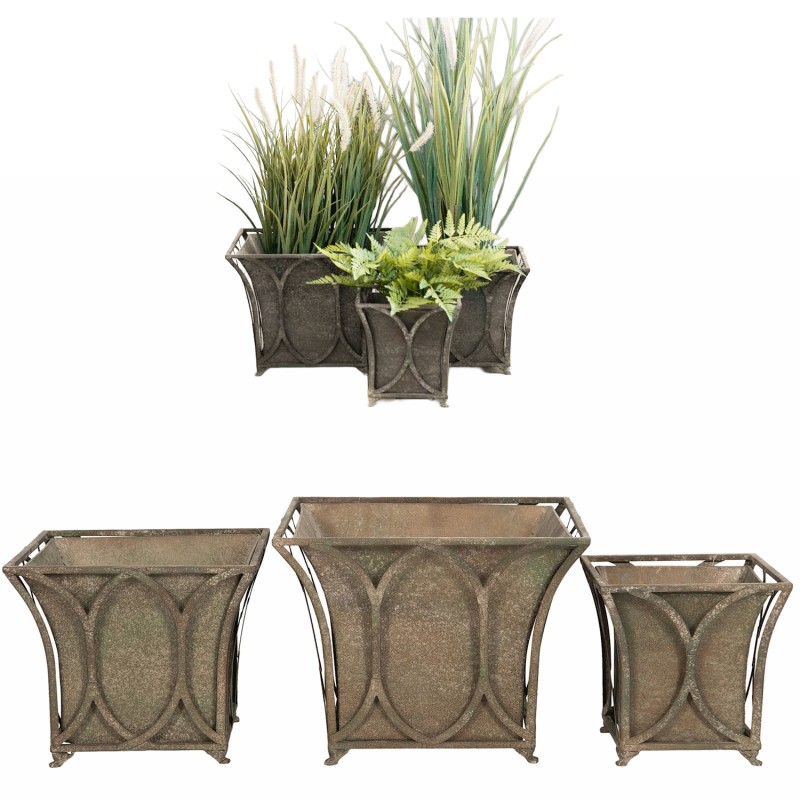 Doniczki metalowe kwadratowe loft komplet 3 szt. postarzany zielony