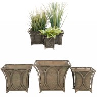 Doniczki metalowe kwadratowe loft komplet 3 szt. postarzany zielony