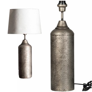 Lampa stołowa metalowa srebrna zdobiona 53 cm E27 loft bez klosza