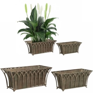 Doniczki metalowe prostokątne komplet 2 szt. postarzany zielony loft bez odpływu