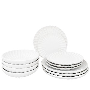 Serwis obiadowy biały ceramiczny 12 elementów dla 4 osób z połyskiem