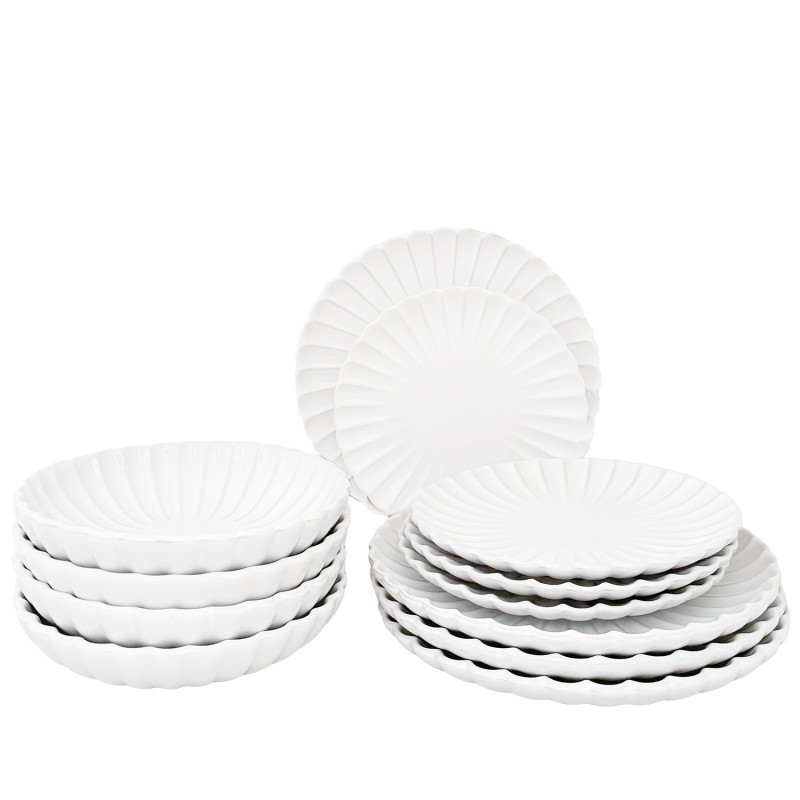 Serwis obiadowy biały ceramiczny 12 elementów dla 4 osób z połyskiem