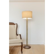 Lampa podłogowa bez klosza stare złoto z drewnianą podstawą E27 120 cm