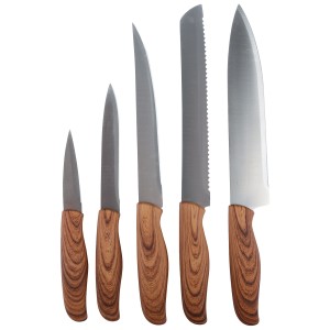 Zestaw noży kuchennych 5 szt. stal nierdzewna uchwyt drewno silikon imitacja