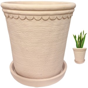 Doniczka betonowa z podstawką 23,5 cm różowo-beżowa bez odpływu