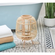 Lampion podłogowy drewniany boho ze szklanym świecznikiem 40 cm