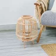 Lampion podłogowy drewniany boho ze szklanym świecznikiem 40 cm