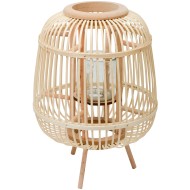 Lampion podłogowy drewniany boho ze szklanym świecznikiem 40 cm