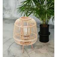 Lampion podłogowy drewniany boho ze szklanym świecznikiem 40 cm