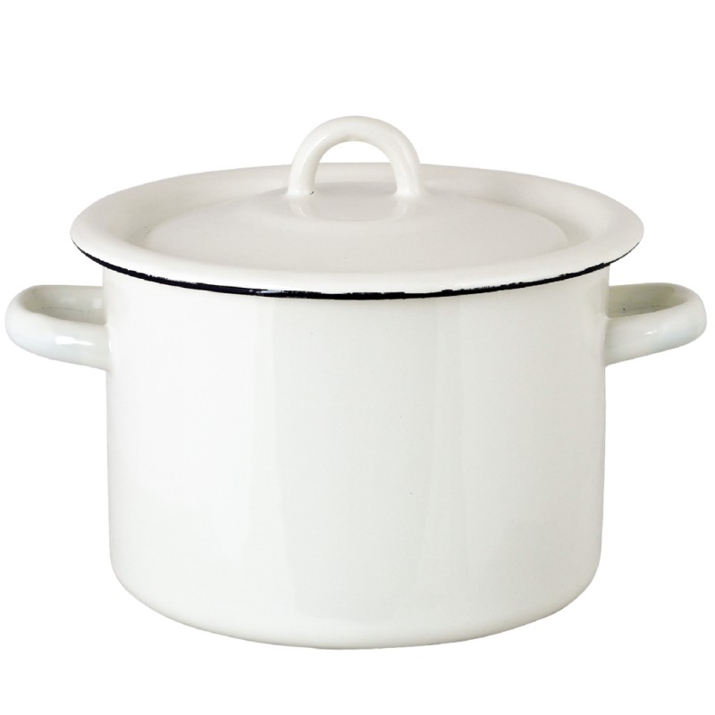 Garnek emaliowany biały z pokrywką 3L klasyczny retro indukcja