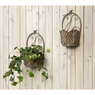 Kwietnik ścienny metalowy retro zielony 2 szt. doniczki bez odpływu