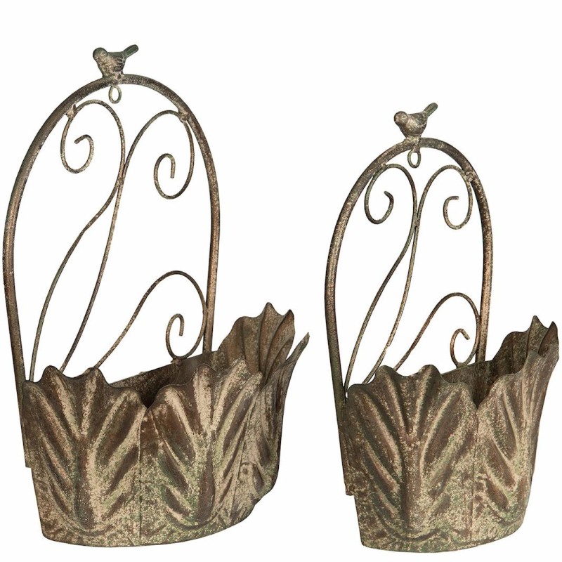 Kwietnik ścienny metalowy retro zielony 2 szt. doniczki bez odpływu