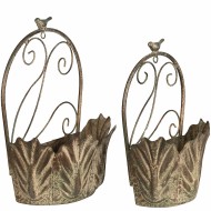 Kwietnik ścienny metalowy retro zielony 2 szt. doniczki bez odpływu