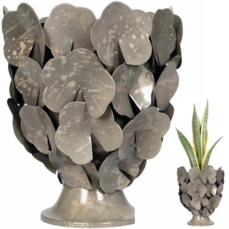 Doniczka metalowa szara loft na nóżce 27x31 cm dekoracyjna