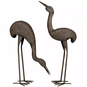 Figurki metalowe żurawie ogrodowe 2 szt. szare odporne na rdzę loftowe