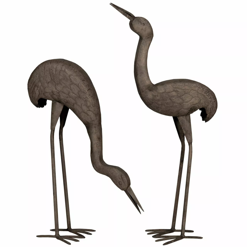 Figurki metalowe żurawie ogrodowe 2 szt. szare odporne na rdzę loftowe