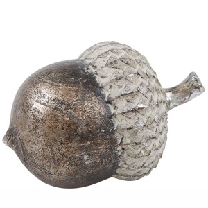 Figurka żołądź dekoracyjna srebrna 12 cm ozdoba jesienna na stół i półkę