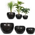 Zestaw 3 czarnych metalowych doniczek w połysku – styl loft, bez odpływu