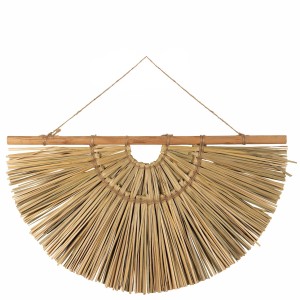 Dekoracja ścienna boho z trawy morskiej – półksiężyc, naturalny kolor