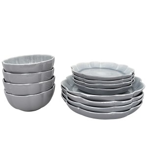 Serwis obiadowy 12-elementowy szaro-błękitny dla 4 osób – elegancja i funkcjonalność