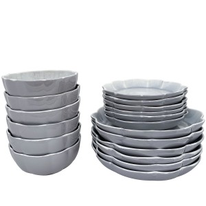 Serwis obiadowy 18-elementowy szaro-błękitny dla 6 osób – elegancja na co dzień i od święta