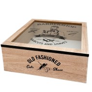 Drewniane pudełko barberskie z szybą 25 cm – organizer i dekoracja