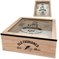 Drewniane pudełko barberskie z szybą 25 cm – organizer i dekoracja