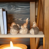 Jesienne figurki dekoracyjne wiewiórki na żołędziach – komplet 3 sztuki