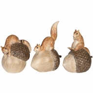 Jesienne figurki dekoracyjne wiewiórki na żołędziach – komplet 3 sztuki