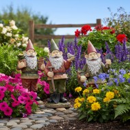 Figurki skrzaty ogrodowe komplet 3 szt. duże 50 cm wodoodporne