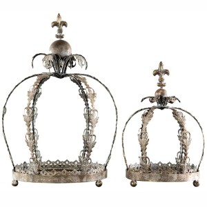 Lampion metalowy korona komplet 2 szt. dekoracja w kolorze starego złota