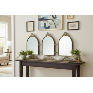 Lustro potrójne z półką metalowe stare złoto 73x39 cm dekoracyjne