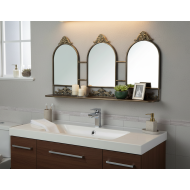 Lustro potrójne z półką metalowe stare złoto 73x39 cm dekoracyjne