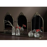 Lustro potrójne z półką metalowe stare złoto 73x39 cm dekoracyjne