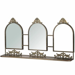 Lustro potrójne z półką metalowe stare złoto 73x39 cm dekoracyjne