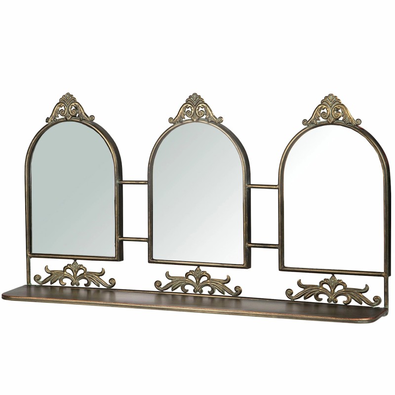 Lustro potrójne z półką metalowe stare złoto 73x39 cm dekoracyjne