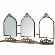 Lustro potrójne z półką metalowe stare złoto 73x39 cm dekoracyjne