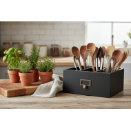 Drewniane pudełko organizer czarne z 3 przegrodami 26x24x12 cm