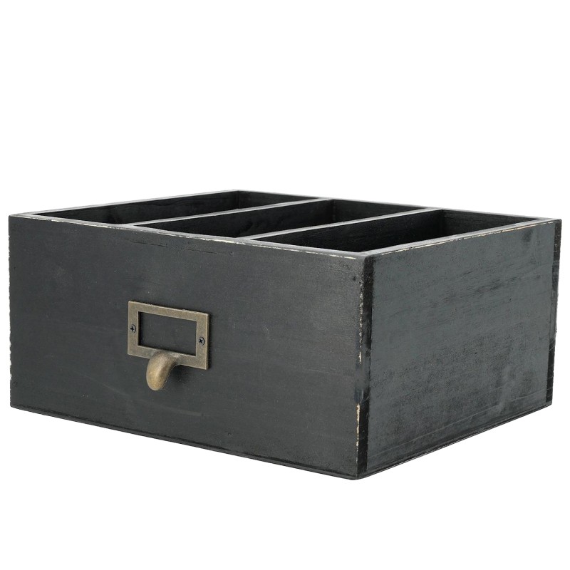 Drewniane pudełko organizer czarne z 3 przegrodami 26x24x12 cm