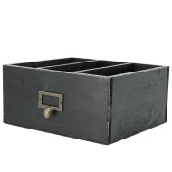 Drewniane pudełko organizer czarne z 3 przegrodami 26x24x12 cm