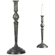 Świecznik kandelabr metalowy na jedną świecę postarzane srebro 33 cm