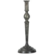 Świecznik kandelabr metalowy na jedną świecę postarzane srebro 33 cm