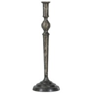 Świecznik kandelabr metalowy na jedną świecę postarzane srebro 38 cm