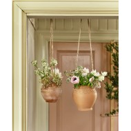 Wisząca doniczka gliniana z rzeźbieniem na sznurku jutowym 12,5 cm