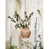 Wisząca doniczka gliniana z rzeźbieniem na sznurku jutowym 12,5 cm
