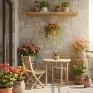 Wisząca doniczka gliniana z rzeźbieniem na sznurku jutowym 12,5 cm