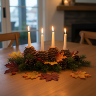 Świecznik dekoracyjny w kształcie szyszek na 4 świece brązowy 36 cm