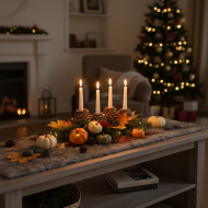 Świecznik dekoracyjny w kształcie szyszek na 4 świece brązowy 36 cm